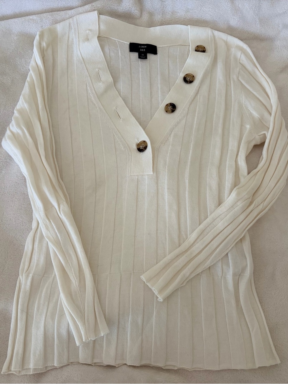 NWOT J. Crew Wool Cream Ribbed V-Neck Sweater